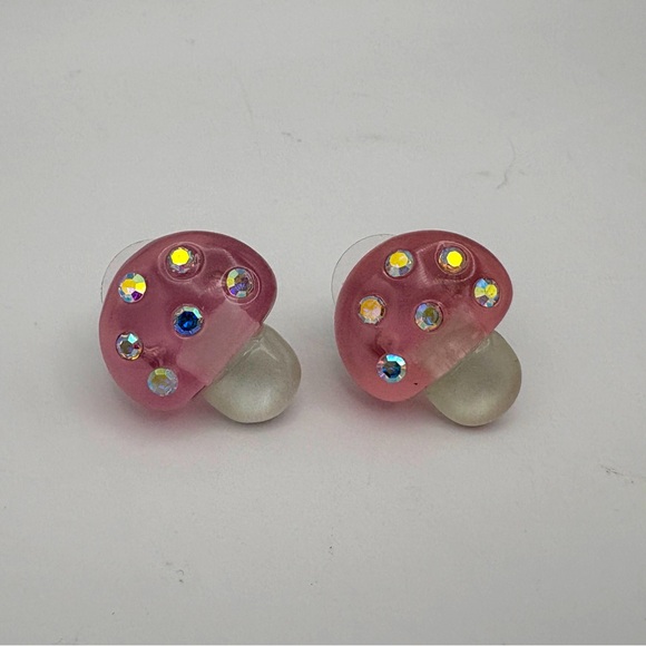 Betsey Johnson Jewelry - Betsey Johnson Pink Mushroom Crystal Earrings with Rhinestones NIB